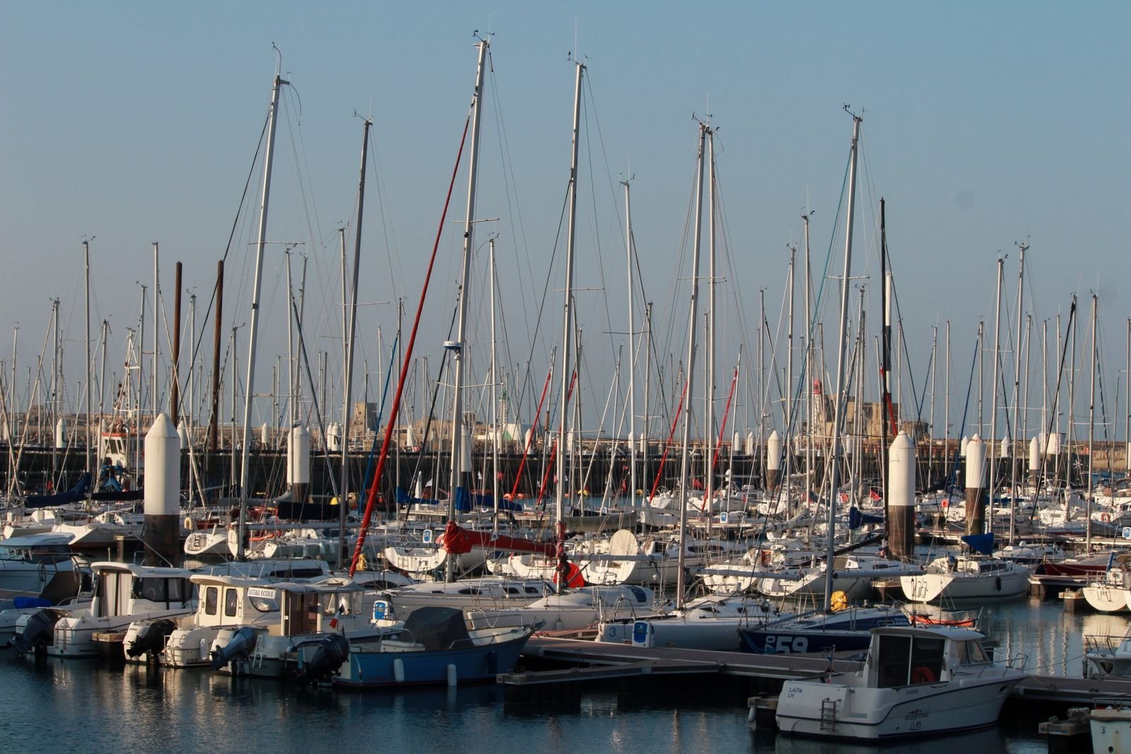 Le Havre — bassin de plaisance Voiliers amarrés dans le bassin de plaisance du Havre, immeubles du front de mer à l'arrière-plan.